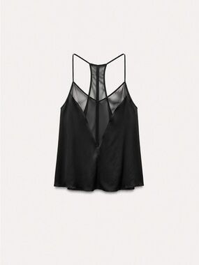 ASOS Black Satin & Mesh V-Neck Cami